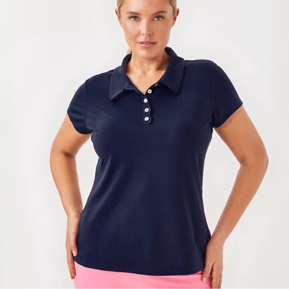 Lilly Pulitzer Scalloped Navy Frieda Polo Shirt - Picture 2 of 4